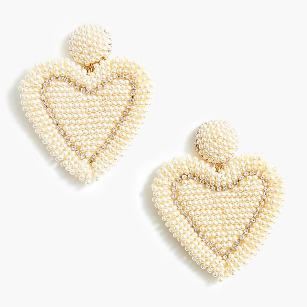 J. Crew Beaded Heart Statement Earrings